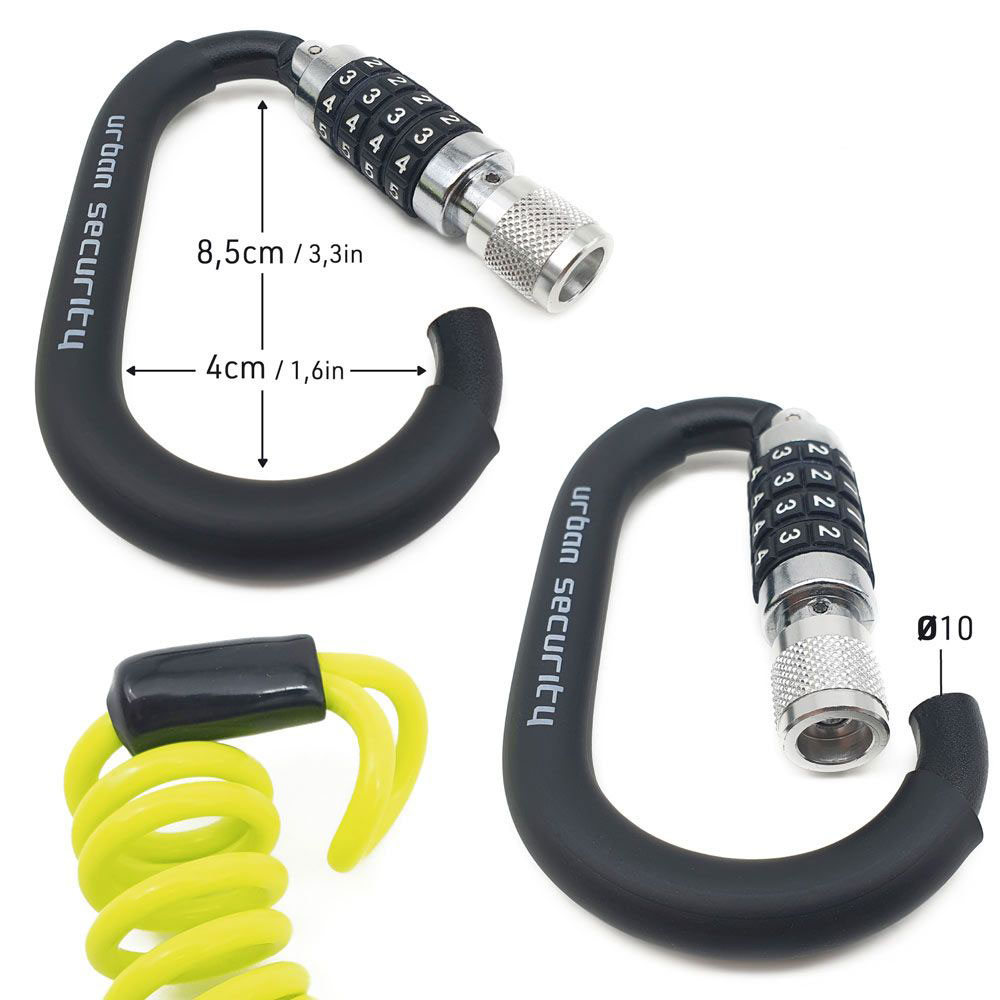 Gecodeerd helmslot - Karabijnhaak + UR140 anti-diefstal kabel