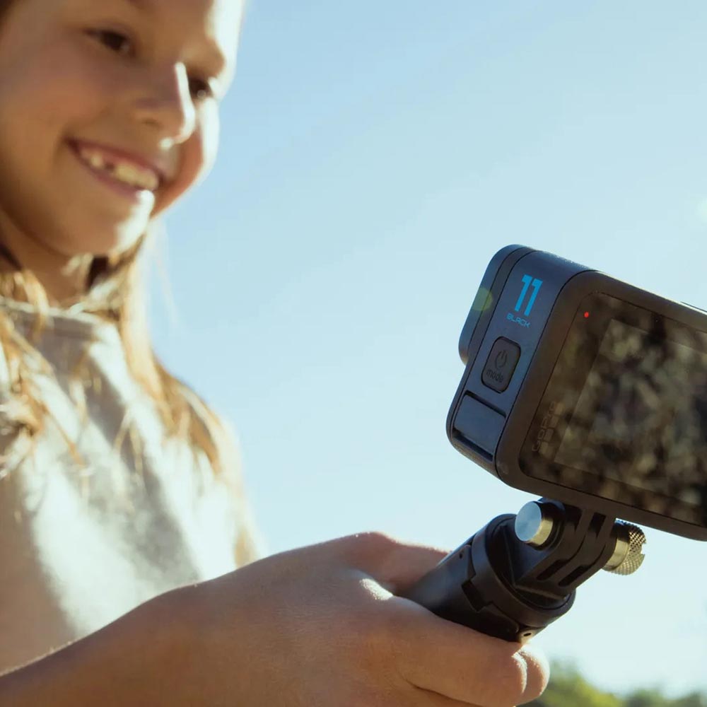 Kort uitschuifbare ministok en statief