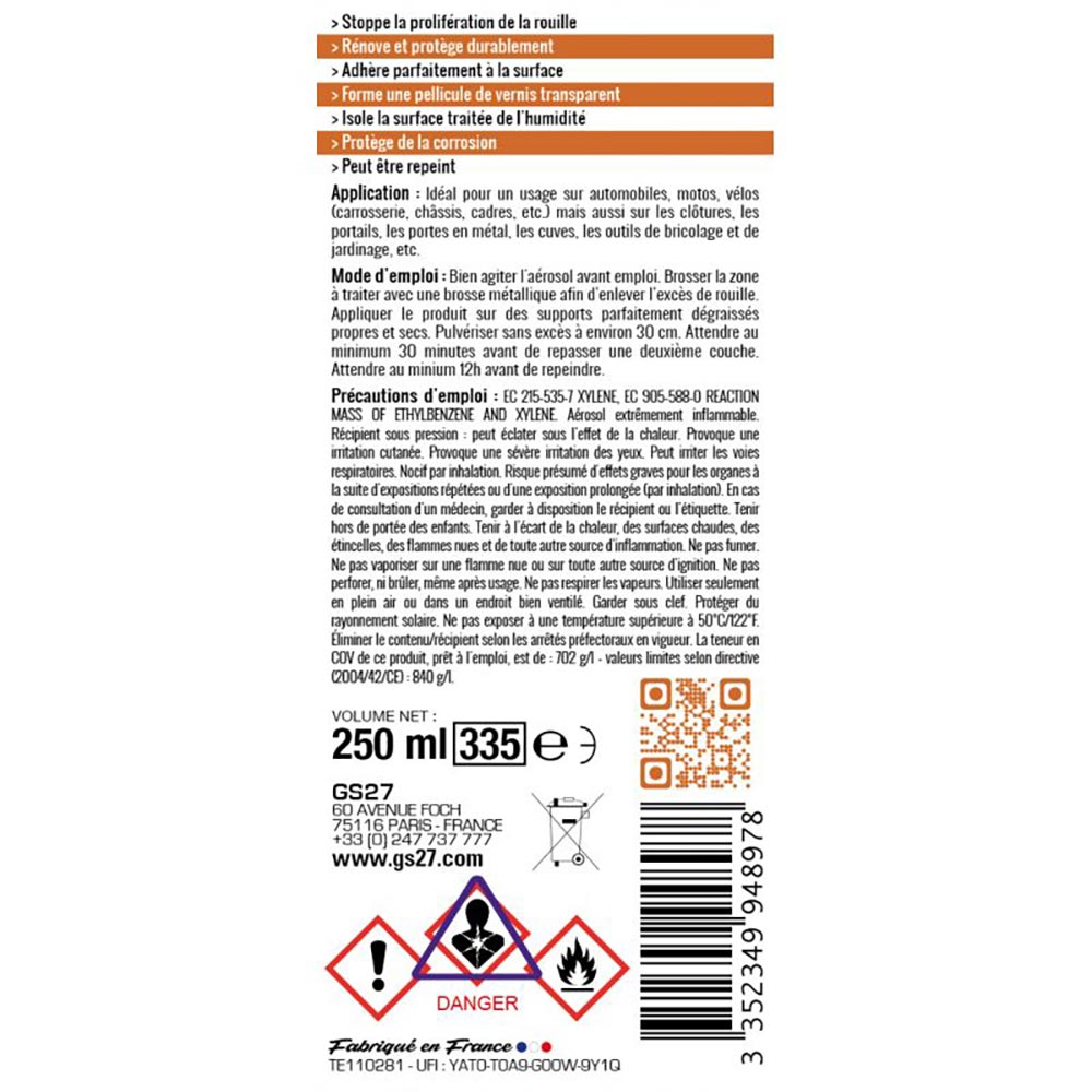 Sneldrogende roestremmer 250 ml